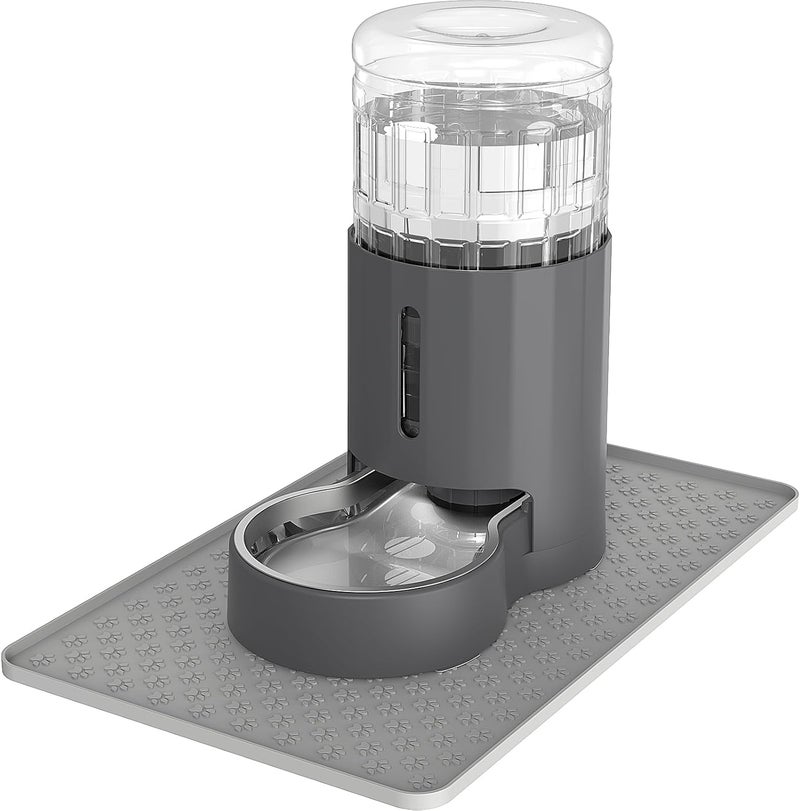 JUNSPOW Cat Water Dispenser with Placemat and Stainless Steel Bowl, Automatic Gravity Water Dispenser for Cats or Small Medium Size Dogs, Large Capacity, Easy to Clean and Safe for Pets (4L) - Image 1